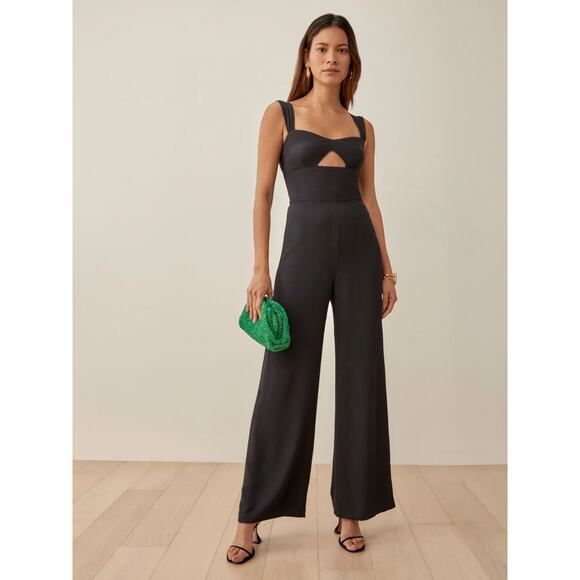 Reformation Poppy Solid Black Sleeveless Cut Out Jumpsuit Size 2 NWT - Picture 1 of 10